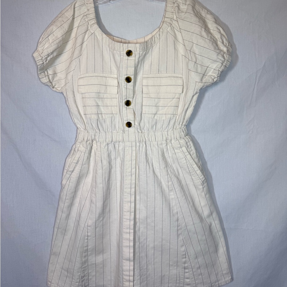 Cream Striped mini summer Dress with Button Detail - Picture 2 of 6